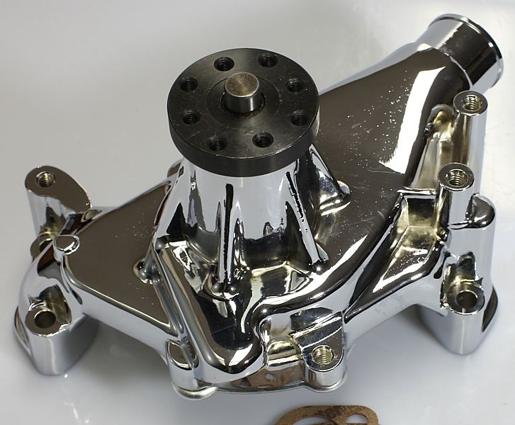 SBC CHEVY 305 350 LONG REVERSE ROTATION CHROME/ALUMINUM WATER PUMP HC